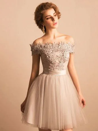 Price Reduction Homecoming Dress Off-the-shoulder Lace Short Prom Dress Party Dress JK105