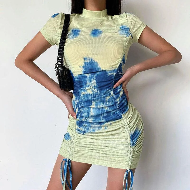 Instant Savings ruffle dressruffle dressTie-dye printed drawstring dress skirt