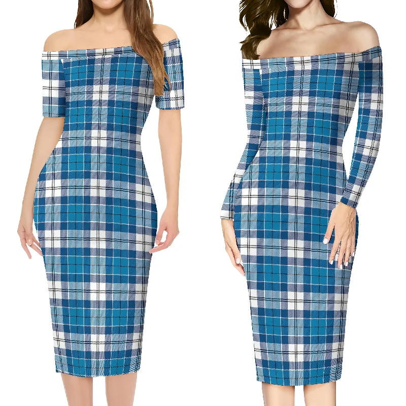 Bonus Savings Roberton Tartan Off Shoulder Lady Dress