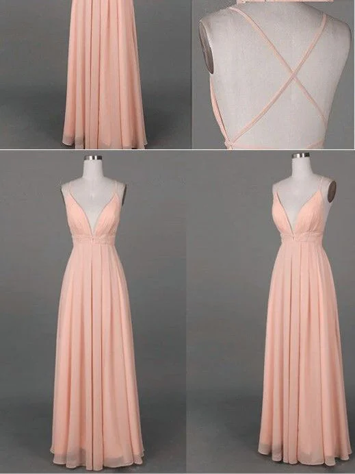 Shop and Save Cheap Prom Dresses Spaghetti Straps A-line Floor-length Sexy Prom Dress Chiffon JKL459