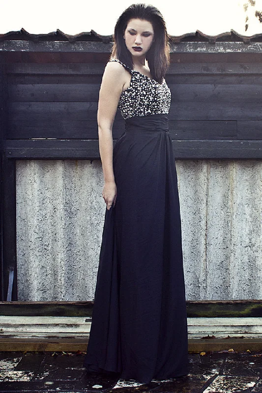Year-End Sale A-line Wide Strap Floor Length Chiffon Rhinestone Backless Prom Dress