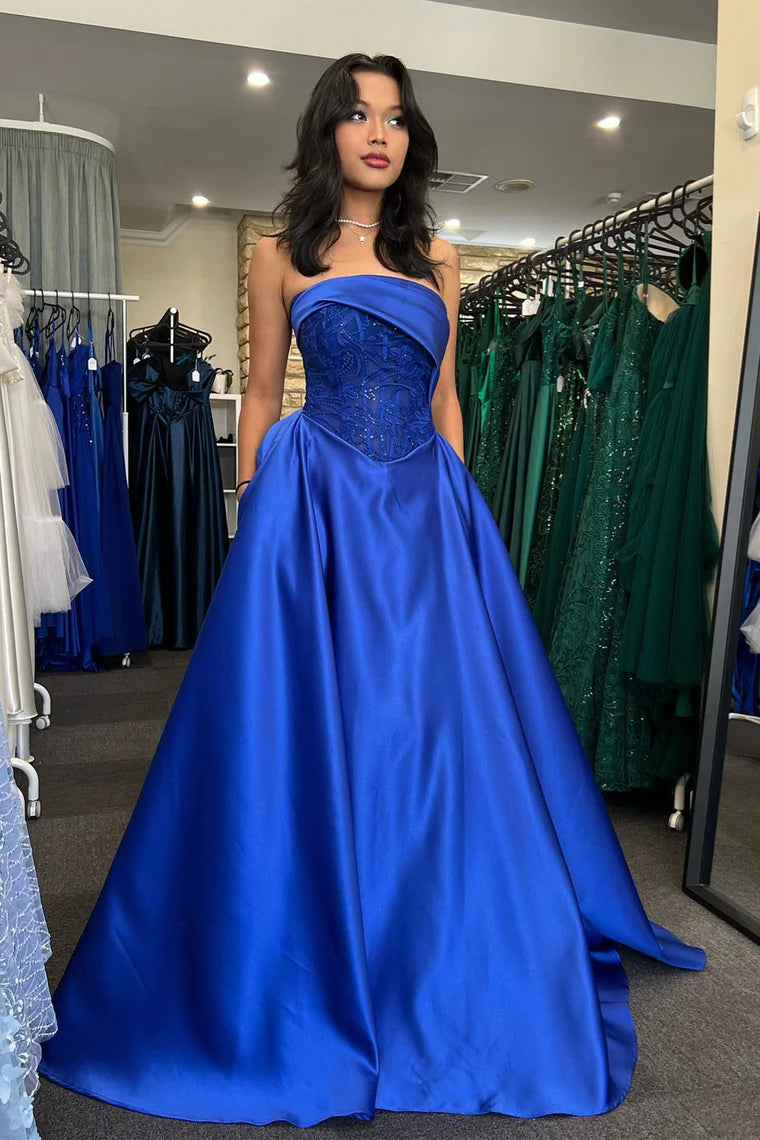 Price Drop Alert textured dresstextured dressSatin A-Line Strapless Empire With Pockets Prom Dress