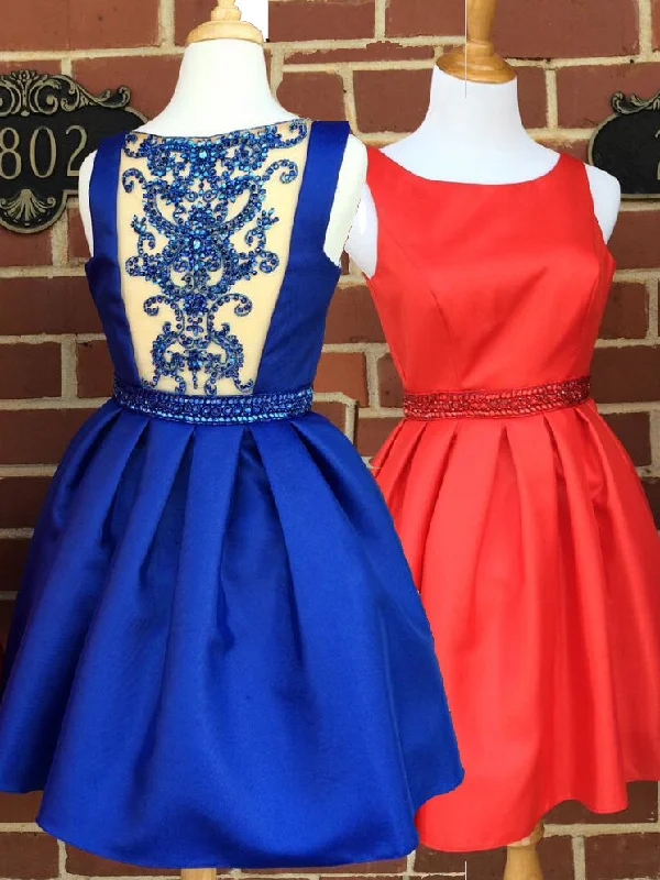 Last Chance Chic Red Homecoming Dress Royal Blue Satin Short Prom Dress Party Dress JK362