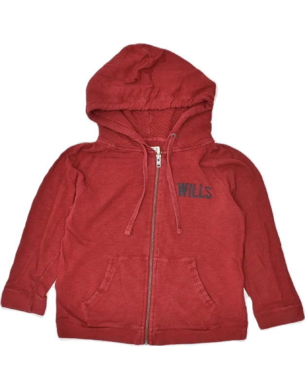 Super Sale oversized hoodie with drawstringsJACK WILLS Womens 3/4 Sleeve Zip Hoodie Sweater UK 14 Medium Red Cotton