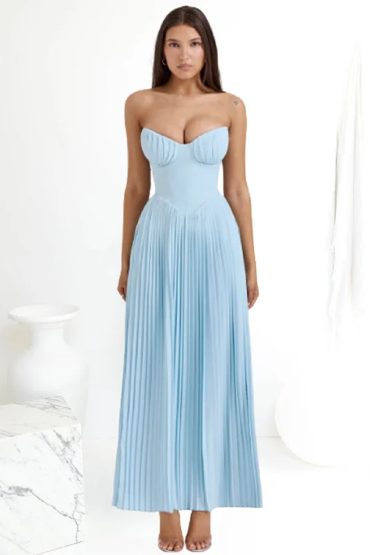Price Drop casual day dresscasual day dressHouse Of CB Marcella Pleated Maxi Dress (Ocean Blue)