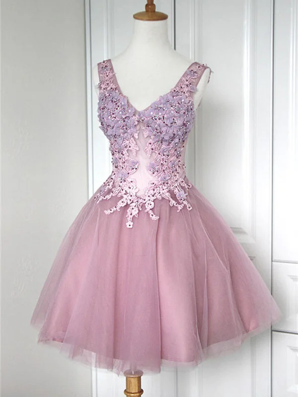 Limited Availability Beautiful Homecoming Dress Appliques Straps Sexy Short Prom Dress Party Dress JK345