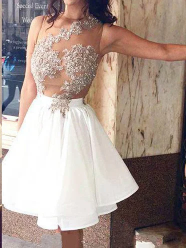 Super Deal White Homecoming Dress Sexy Appliques Chiffon Short Prom Dress Party Dress JK285