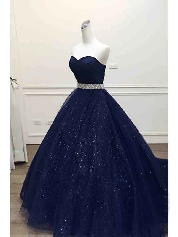 Extra Savings Ball Gown Prom Dresses Sweetheart Sequins Dark Navy Long Prom Dress/Evening Dress JKL193