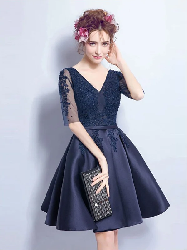 Shop and Save Sexy Homecoming Dress V-neck Knee-length Satin Short Prom Dress Party Dress JK434