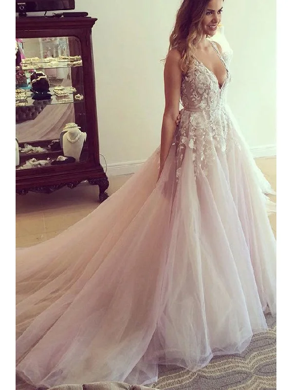 Savings Galore Beautiful Prom Dresses A-line Sweep/Brush Train Tulle Applique Long Prom Dress/Evening Dress JKL187