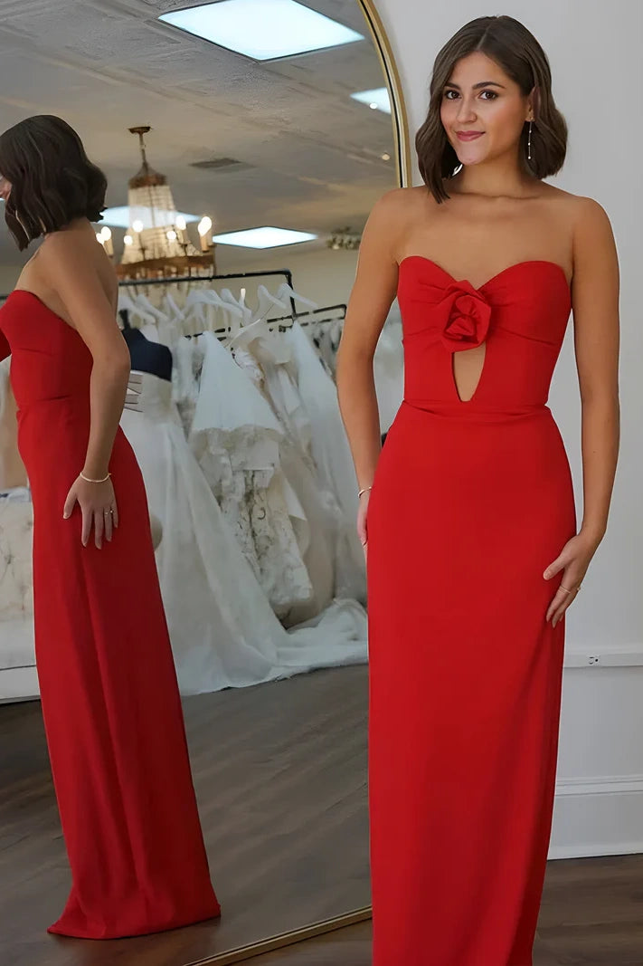 Savings Galore denim dressdenim dressSatin Fitted Sweetheart Strapless Long Red Party Prom Dress