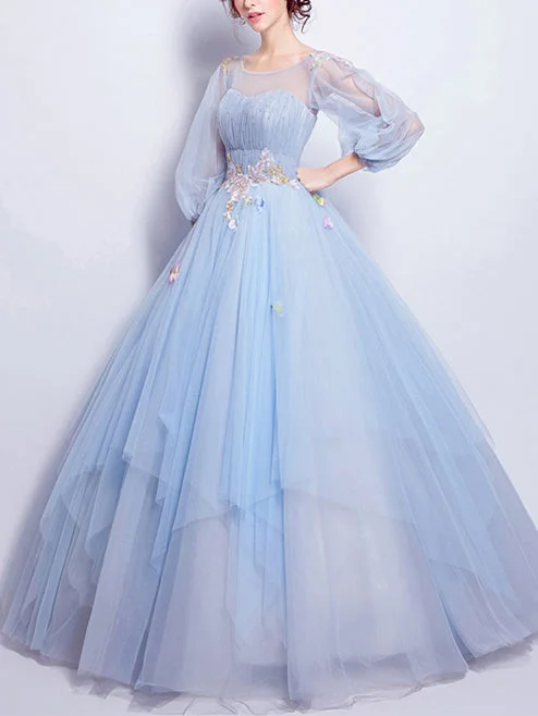 Savings Spectacular Beautiful Prom Dress Scoop Floor-length Appliques Light Sky Blue Prom Dress/Evening Dress JKL292