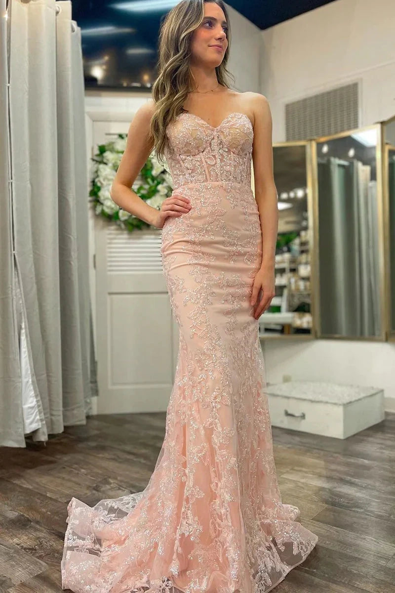 Super Sale summer floral dresssummer floral dressSexy Sweetheart Strapless Lace Appliques Trumpet Prom Dress