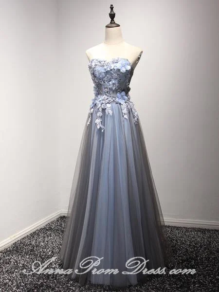 Bargain Blast Long Prom Dresses Sweetheart A line Appliques Lace up Tulle Prom Dress JKL578