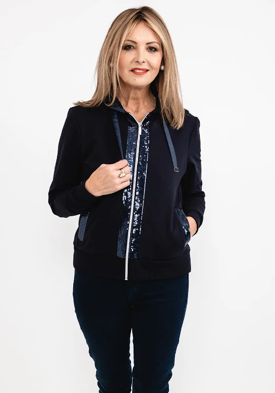 Discount Mania fitted hoodieI’cona Sequin Panel Full Zip Hoodie, Navy