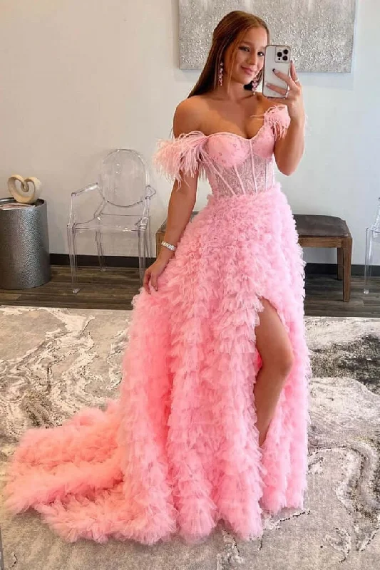 Buy More, Save More A Line Custom-Made Long Off the Shoulder Sweetheart Prom Dresses with Split GJS735