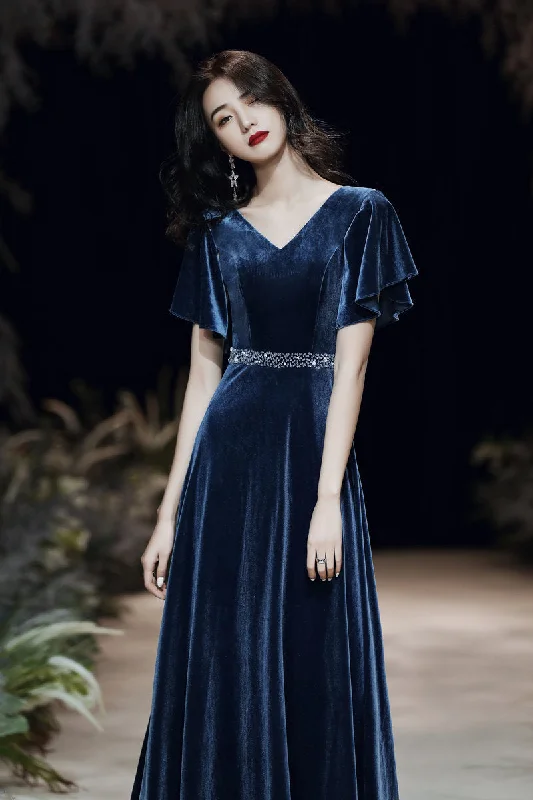 Weekend Flash Sale stylish dressstylish dressBlue evening dress custom made elegant dress sexy prom dress velvet dress,custom made Y1172
