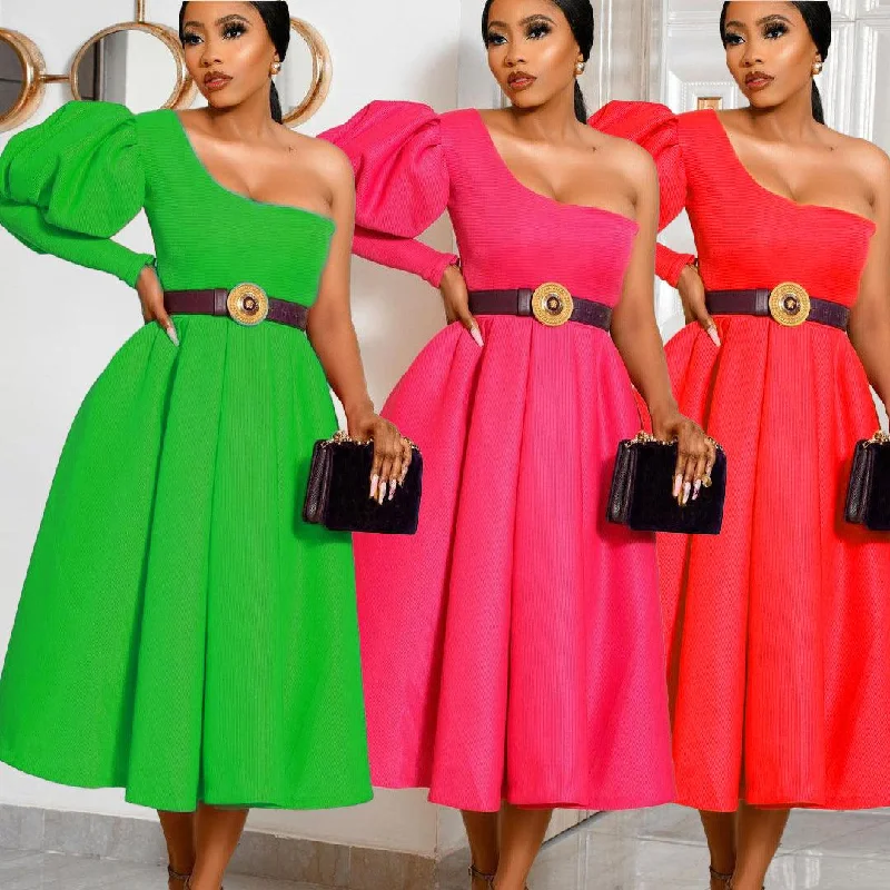 Price Fest pleated dresspleated dressMedium Length Evening Dress With Off-The-Shoulder Bubble Sleeves