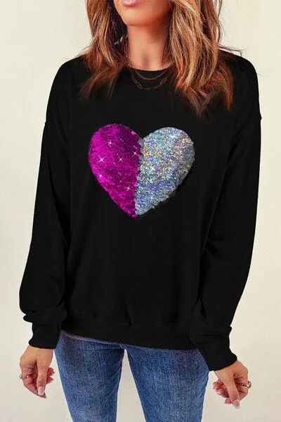 Extra Discounts fitness lifestyle hoodieHeart Sequin Round Neck Dropped Shoulder Sweatshirt Extra Discounts fitness lifestyle hoodieHeart Sequin Round Neck Dropped Shoulder Sweatshirt