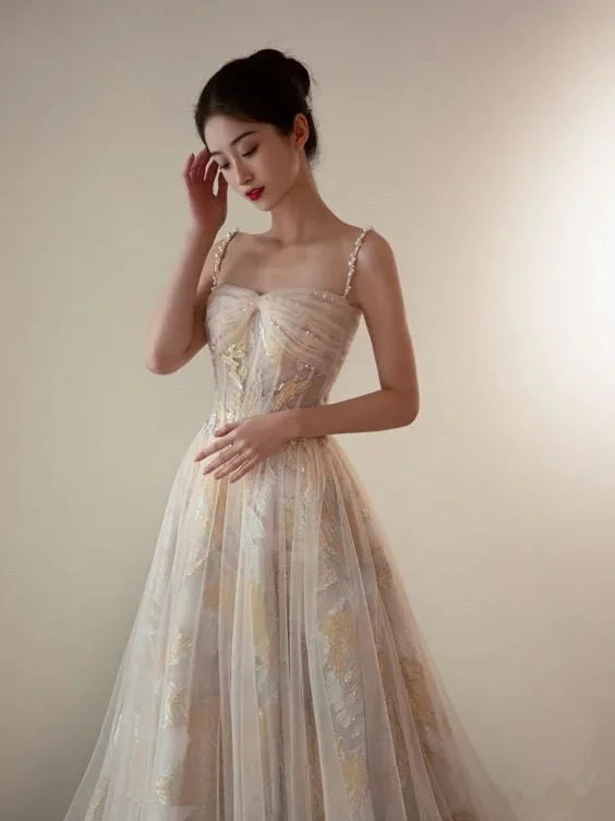 Exclusive Savings summer dresssummer dressA-line Embroidered Flowers Tulle Prom Dress Stunning Evening Dress Y287