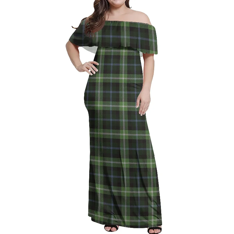 Inventory Reduction Rodger Tartan Off Shoulder Long Dress