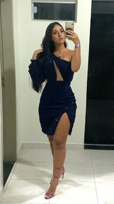 Loyalty Reward playful dressplayful dressOne Sleeve Party Dress,Glitter Sequins Homecoming Dress  Y5067