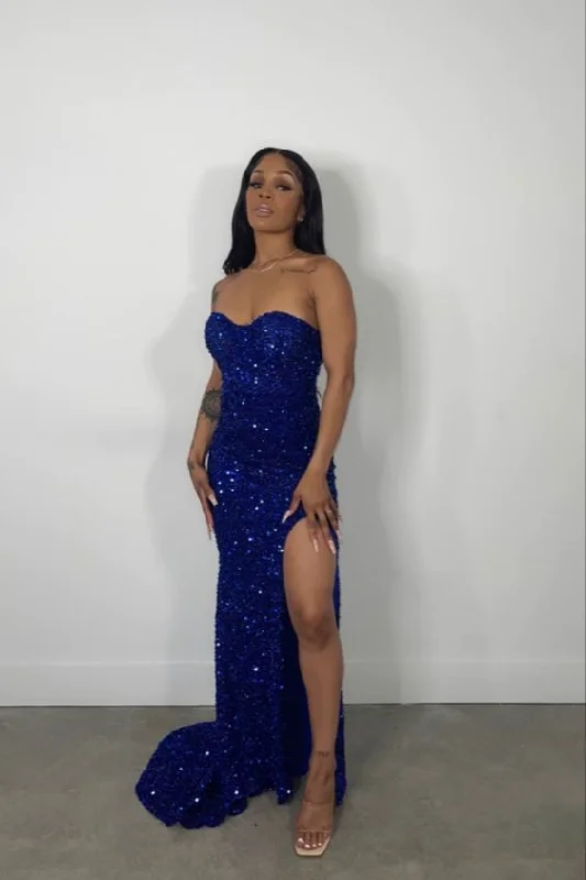 Markdown Madness draped dressdraped dressRoyal Blue Strapless Sequins Evening Dress Side Slit Classy Royal Blue Prom Dress Y490 Markdown Madness draped dressdraped dressRoyal Blue Strapless Sequins Evening Dress Side Slit Classy Royal Blue Prom Dress Y490