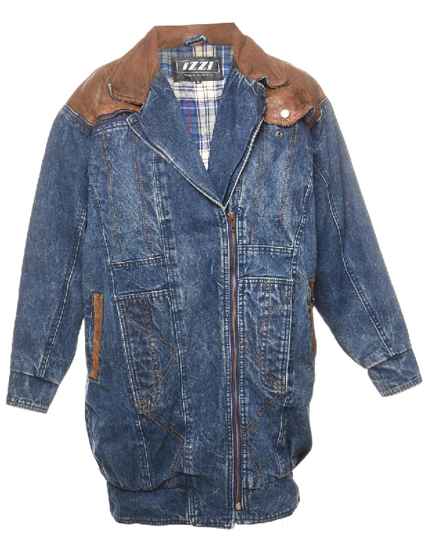 Special Price relaxed winter jacketDark Wash & Brown Contrast Denim Jacket - S