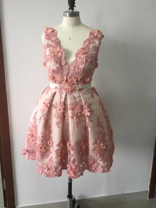 Super Sale Chic Homecoming Dress Appliques Hand-Made Flower Tulle Short Prom Dress Party Dress JKA001