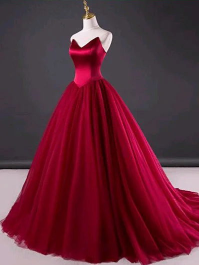 Overstock Ball Gown Prom Dresses Sweetheart Lace-up Tulle Sexy Burgundy Prom Dress JKL544