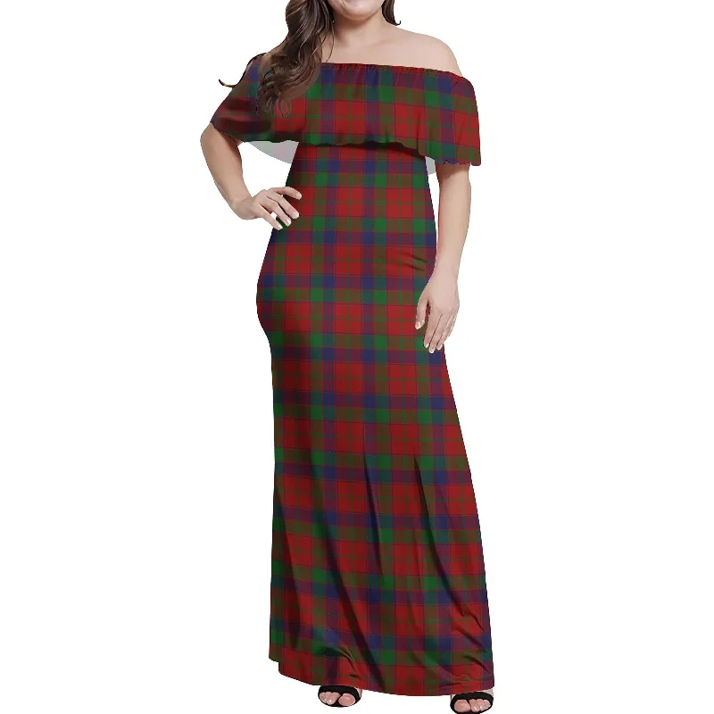 Extra Savings Robertson Tartan Off Shoulder Long Dress