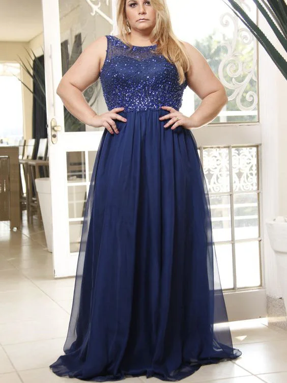Daily Deals Beautiful Plus Size Prom Dresses Dark Navy Floor-length Prom Dress JKP006