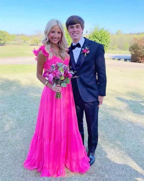 Closeout elegant dresselegant dressA-line Hot Pink V Neck Long Prom Dress Chic Evening Dress  Y298