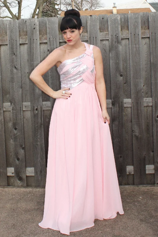 Today’s Deal A-line One-shoulder Floor Length Chiffon Paillette Backless Prom Dress