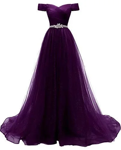 Mega Sale trendy dresstrendy dressWomen's A-line Tulle Prom Dresses Off the Shoulder Formal Evening Dress  Y877