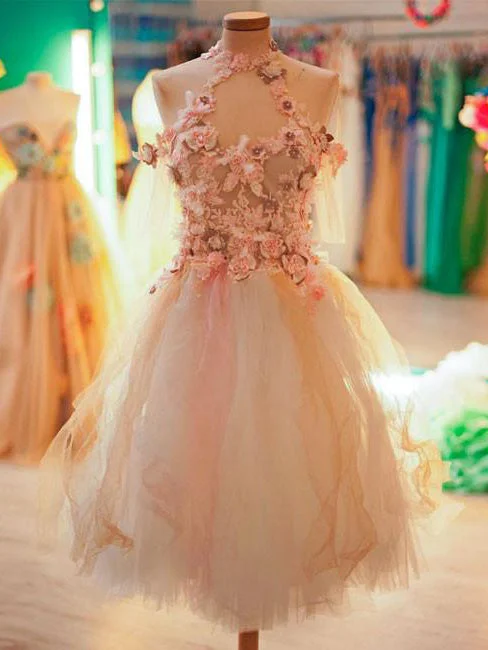 Don't Wait Beautiful Homecoming Dress Hand-Made Flower Appliques Short Prom Dress Party Dress JK390