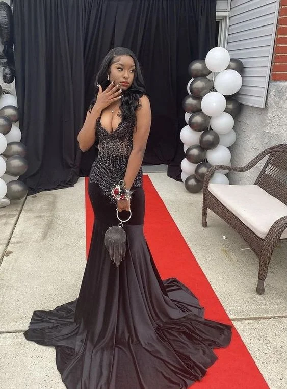 Deep Discounts statement dressstatement dressMermaid Black V Neck Prom Dress Charming Evening Dress With Train Y543 Deep Discounts statement dressstatement dressMermaid Black V Neck Prom Dress Charming Evening Dress With Train Y543