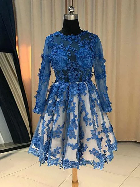Deal Frenzy Long Sleeve Homecoming Dress Scoop Appliques Sexy Short Prom Dress Party Dress JK400