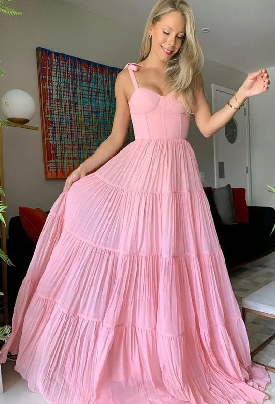 Value Deals wrap dresswrap dressSweet Pink Chiffon Long Prom Dresses,A-Line Evening Gown,Pleated Ruffles Party Dresses Y1317