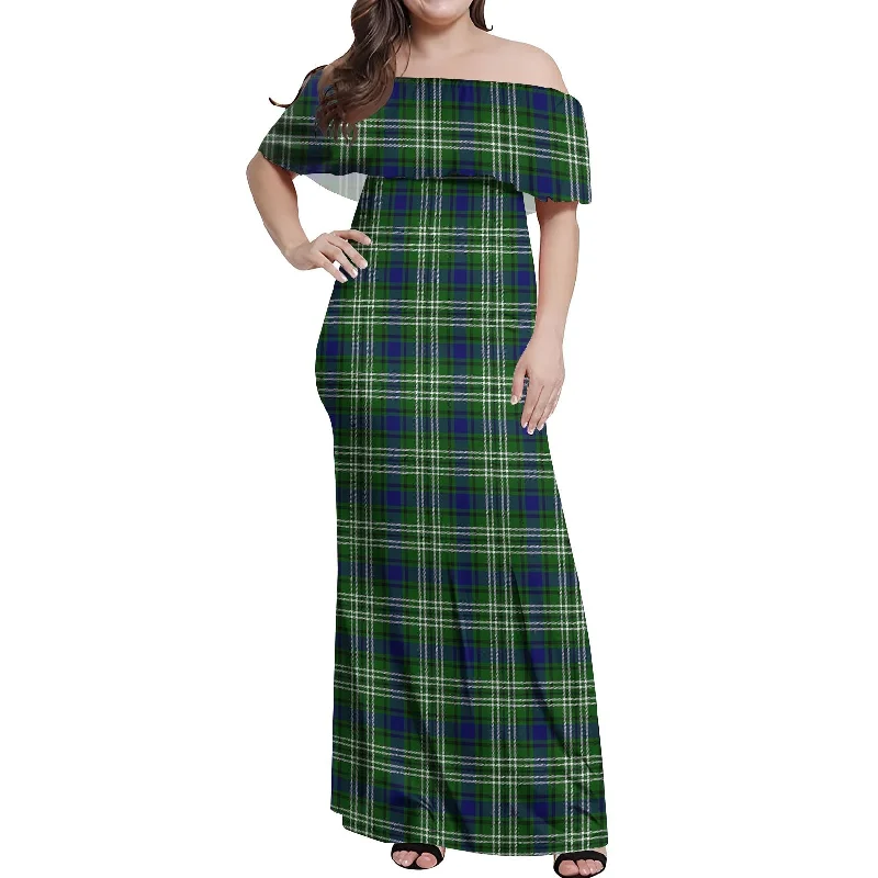 While Supplies Last Purves Tartan Off Shoulder Long Dress