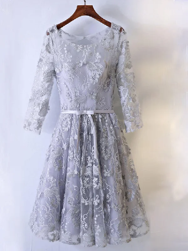 Discount Days Beautiful Homecoming Dress Silver Lace Tulle Short Prom Dress Party Dress JK314