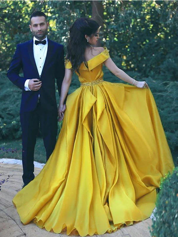 Factory Direct Sale Chic Prom Dresses Off-the-shoulder A-line Sweep/Brush Train Prom Dress/Evening Dress JKL180
