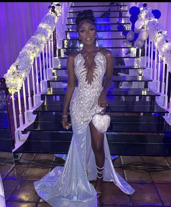Clearance Items casual slip dresscasual slip dressElegant Mermaid Long Evening Dress With Slit,Sparkly Mermaid Evening Gown Y1368