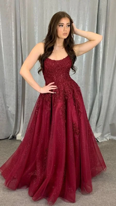 Deal Dash tiered dresstiered dressBurgundy tulle lace long prom dress A line evening dress Y1546