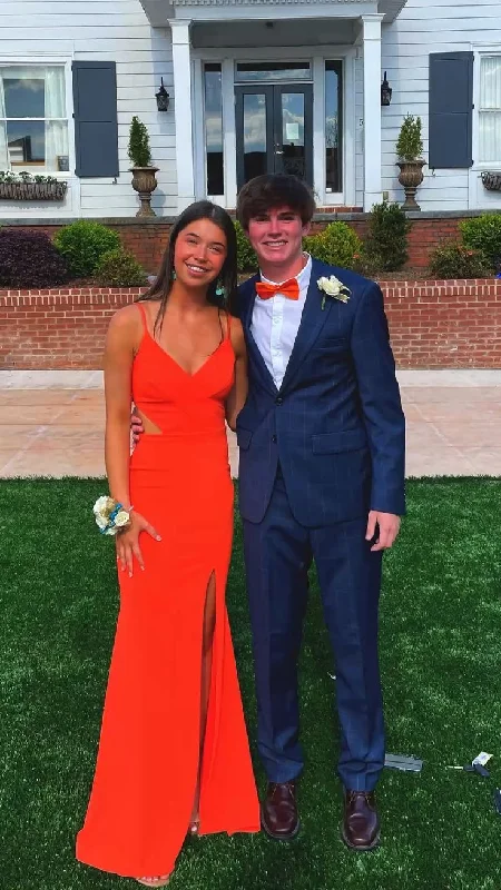 YEAR-End Sale vintage-inspired dressvintage-inspired dressElegant Orange Prom Dress With Slit ,Orange Graduation Dress Y5034