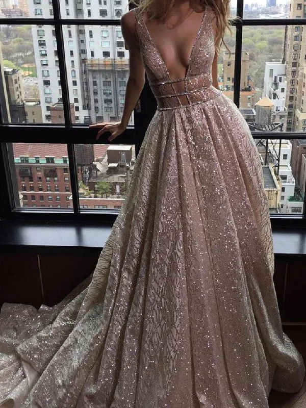 Price Rollback Sexy Prom Dresses V-neck Silver Organza Long Prom Dress/Evening Dress JKS076