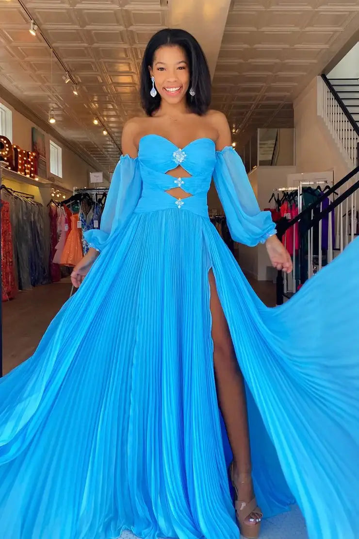 Sneak Peek Sale chic wrap dresschic wrap dressA-Line Sweetheart Sleeves Empire Prom Dress With Slit