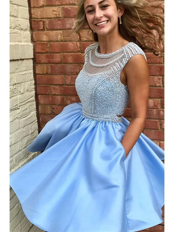 Overstock Sale Beautiful Homecoming Dresses A Line Cute Beading Short Prom Dress Party Dress JK780