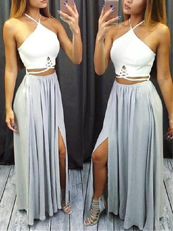 Loyalty Reward Prom Dress White Silver Two Pieces Long Prom Dress/Evening Dress #JKL028