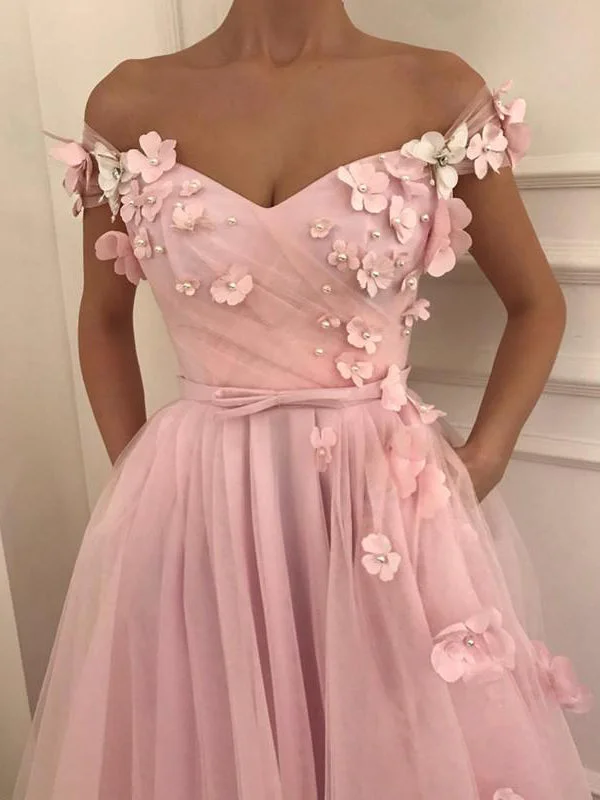 Don't Wait Beautiful Prom Dresses Pink A-line Hand-Made Flower Long Fairy Prom Dress JKL1145